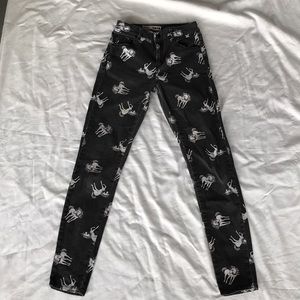 Topshop black unicorn design pants Sz W 26 L32